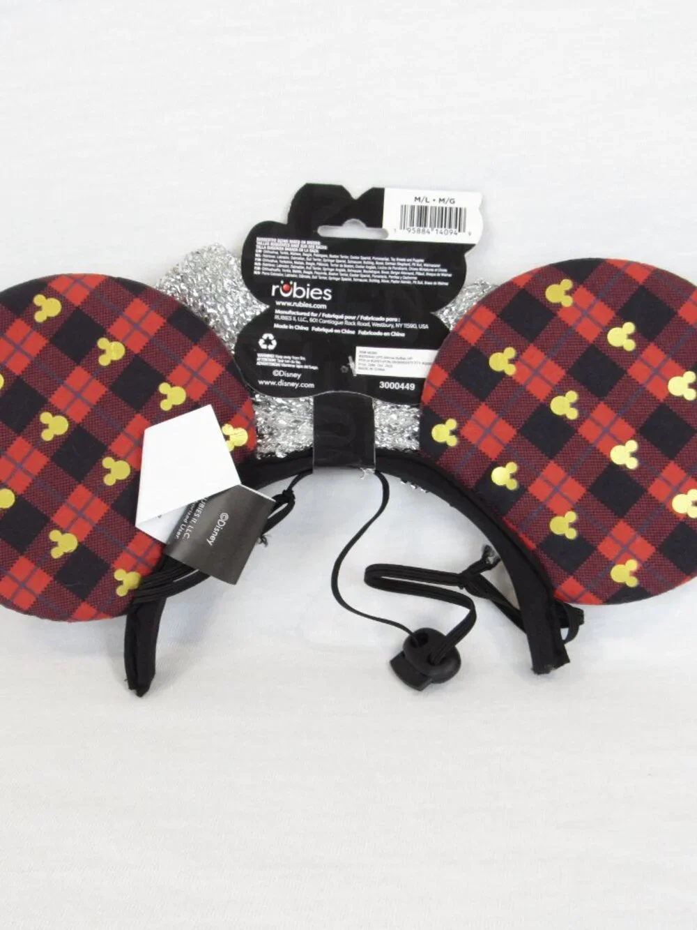 Dog Disney Rubies Pets Buffalo Plaid Minnie Ears Pooch Headpiece Size M/L